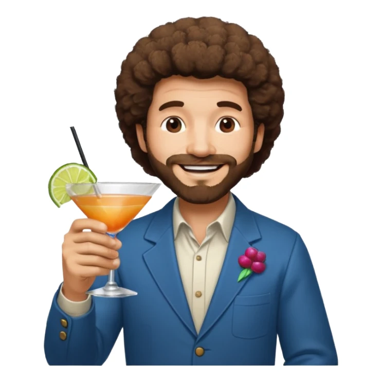 Bob Ross with a cocktail in hand wishing congratulations sticker