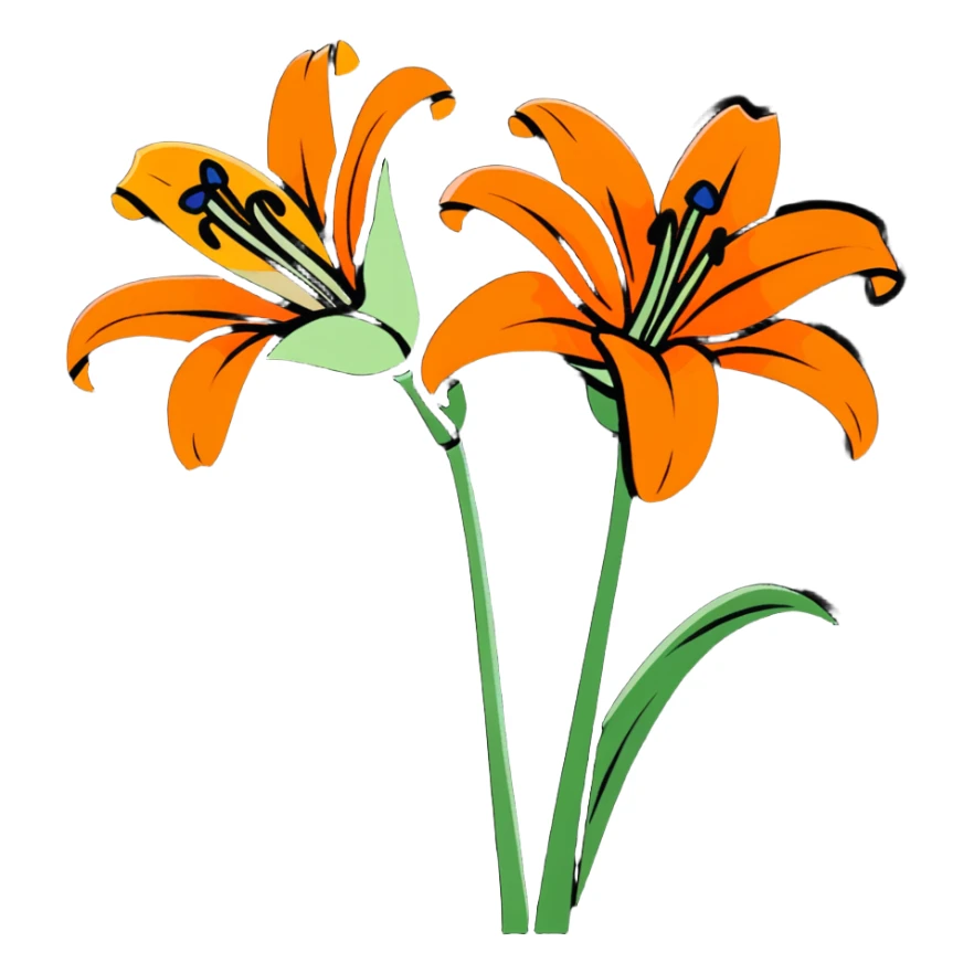 bright orange lily flower cartoonish sticker sticker
