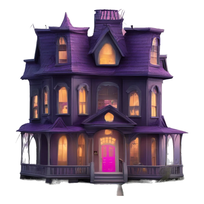 Barbie’s and Batman’s 6 story tall very haunted dream house with complete wrap-around porch and spider webs everywhere and some broken windows and boards  sticker