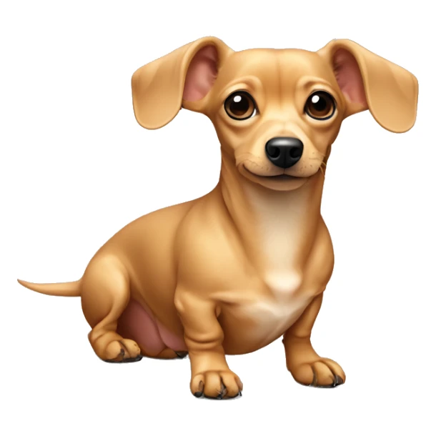 A tan beige dachshund and Chihuahua mix with one ear up and another ear down sitting  sticker