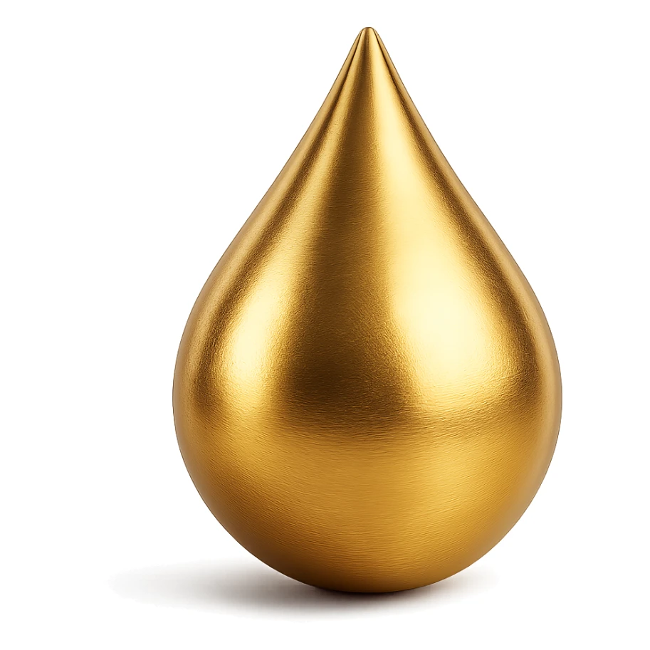 a single gold drop, shiny and metallic, gold emoji style, with a soft glow sticker