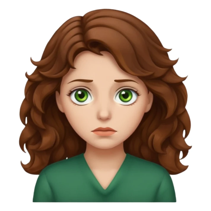 sad woman with brown wavy hair and green eyes sticker