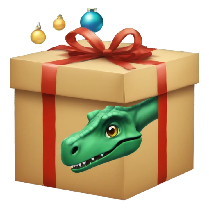Dinosaur peering over the top of Christmas Present sticker