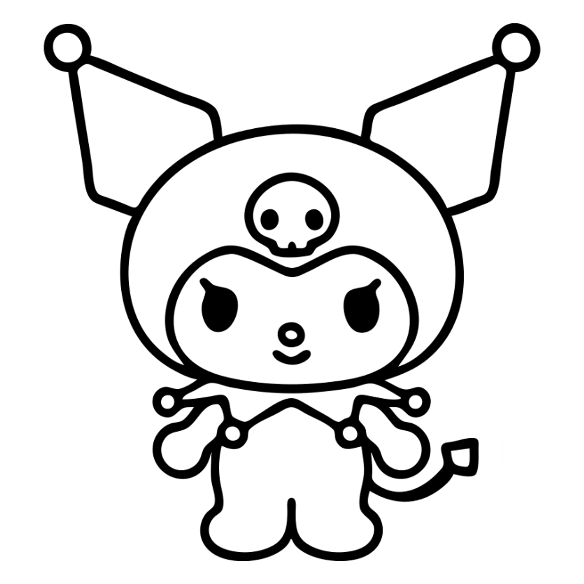 Kuromi character, clear black outlines, outlined icon style, no background, transparent PNG sticker