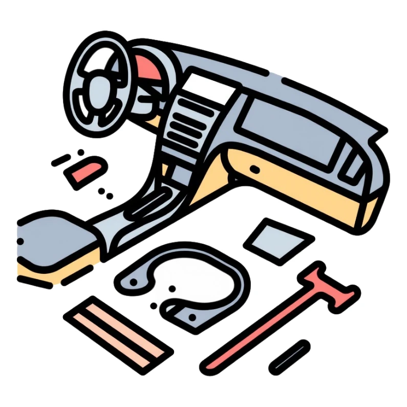 car interior disassembly, dashboard parts removal, tools and car panels sticker