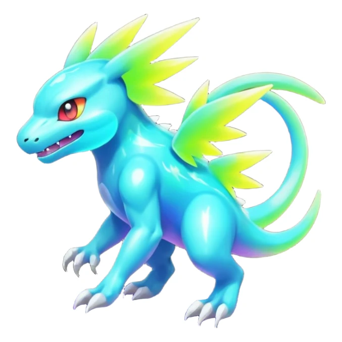 Neon Vibrant Pulsating Trail-glowing Chromatic Pokémon-Fakémon-Digimon-Creature, (full body) sticker