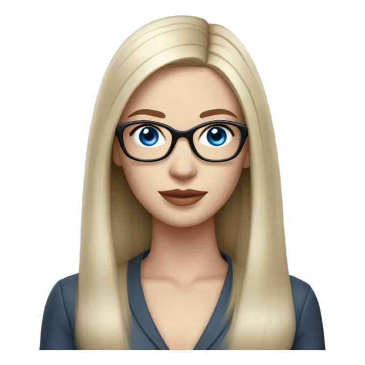 Lifelike pale elegant classy model, straight shoulder length brunette, glasses and blue eyes  sticker