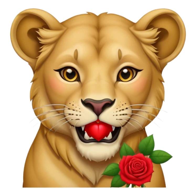 A wild lioness holds a rose in her mouth sticker