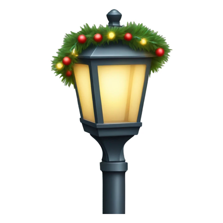 A realistic street lamp wrapped in Christmas garland sticker