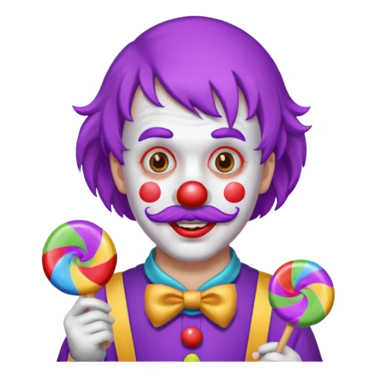 Funny clown — purple wig, mustache, candy in hand sticker