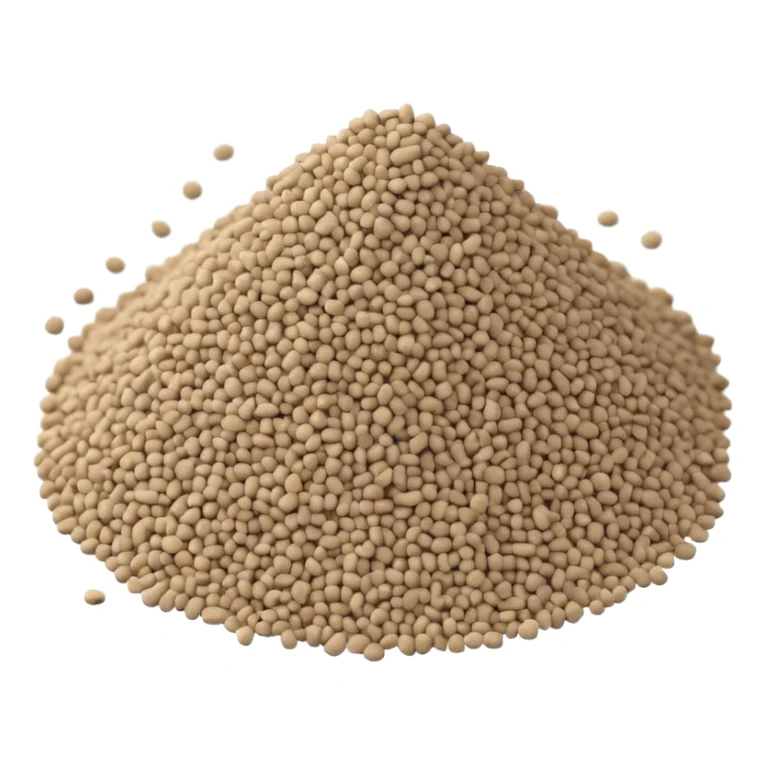 loose scatter or pile of small, rough beige-gray granules, matte and dusty, soft lighting, subtle shadows, emoji scale sticker