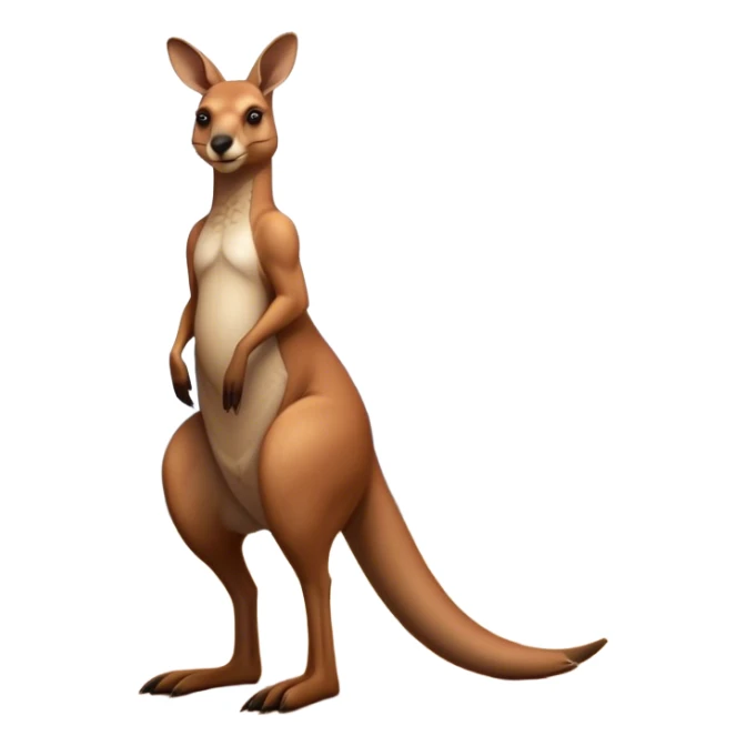 Full-body Australian Kangaroo – Cinematic-realistic Australian kangaroo, standing tall with powerful hind legs and a muscular tail for balance. Its reddish-brown fur glows under the golden sunlight, ears perked and eyes alert. The rugged outback stretches behind it, with dry grass and scattered eucalyptus trees completing the iconic scene. sticker