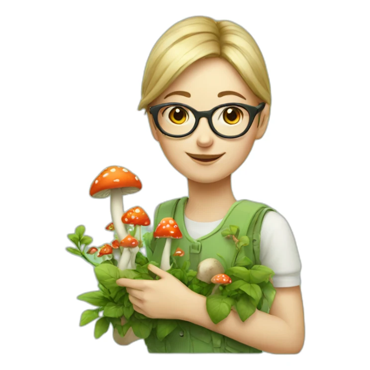 Garden girl with glasses and mushroom sticker