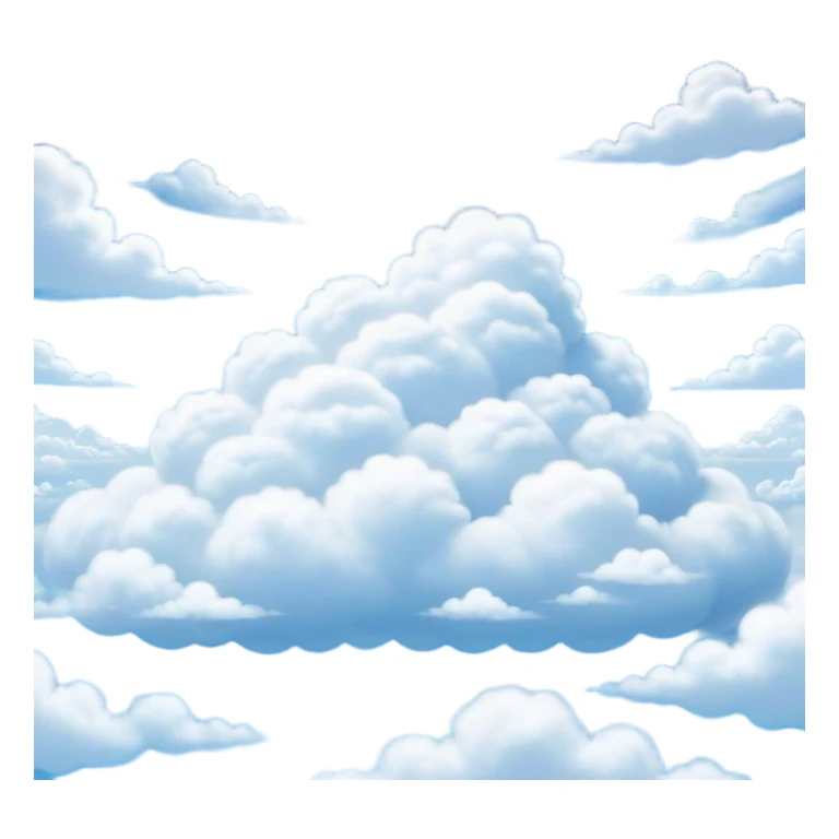 Cinematic Realistic Clouds Emoji, Fluffy and soft, with gentle, swirling white clouds floating effortlessly in a deep blue sky. The clouds drift lazily across the horizon, casting shadows and playing with the light in a peaceful and dreamy way. Soft glowing outline, capturing the essence of calm, serenity, and endless sky in a dreamy cloudscape! sticker