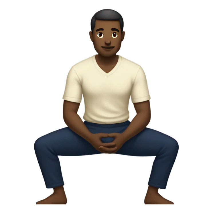 man meditating sitting down with cream shirt and navy blue pants sticker