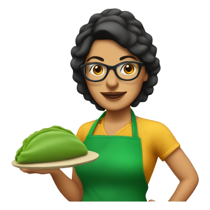 mexican lady green apron  with glasses cooking tacos sticker