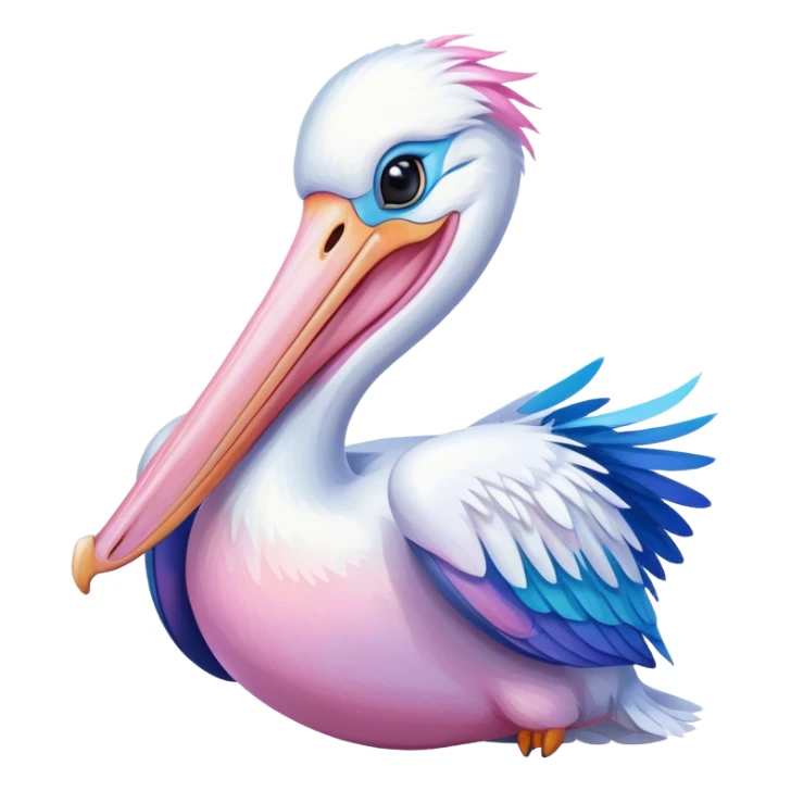 a happy pelican with pink and blue hues sticker