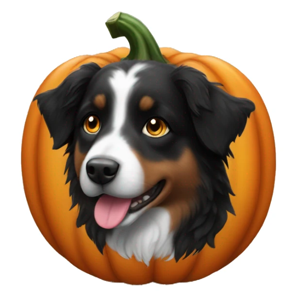 Small black australian shepherd dog in a pumpkin sticker