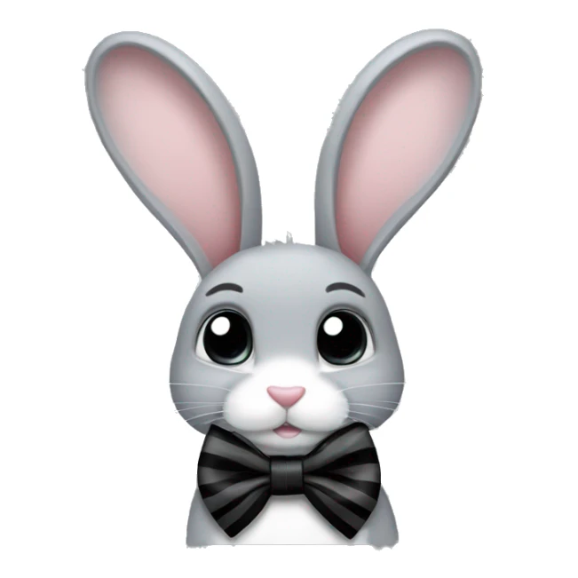 Grey bunny with a black and white stripped bow sticker