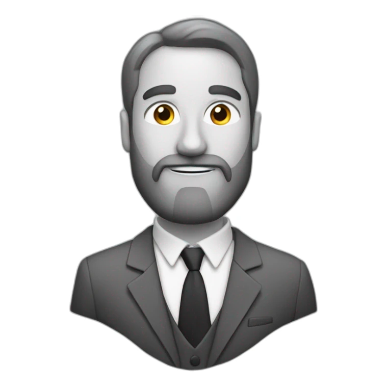 a man with a beard in a suit with a pencil behind his ear sticker