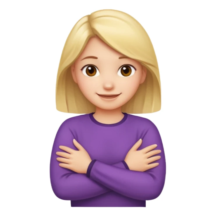 girl crossing arms and holding neck while smiling sticker