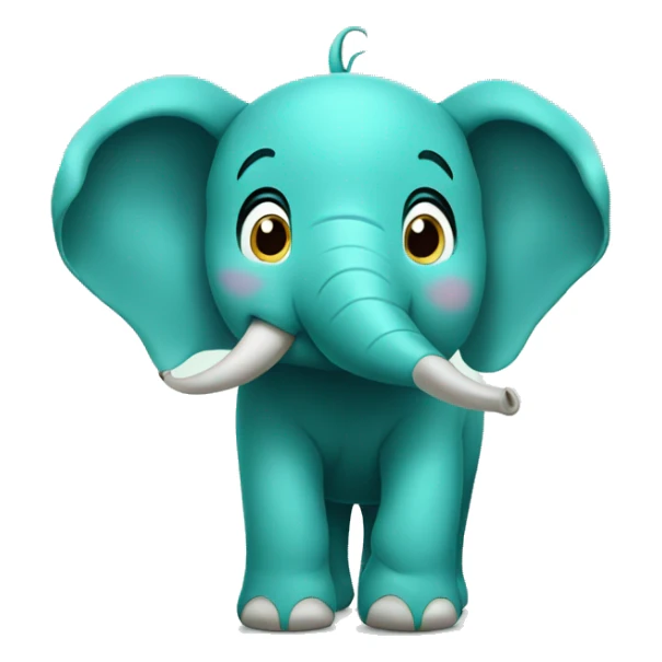 A surprised Teal elephant with trunk in the air and smiling sticker