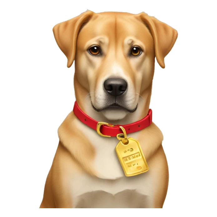 Red dog collar with a golden tag sticker