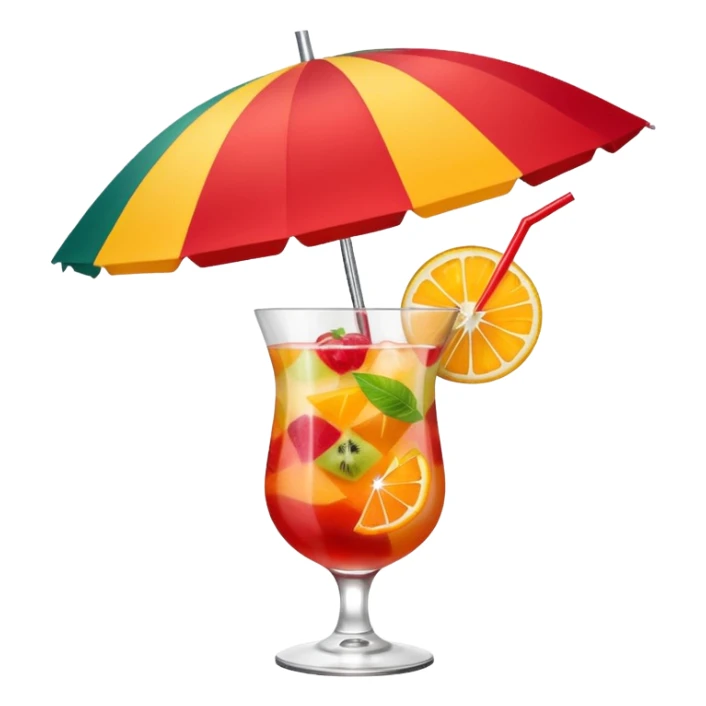 Fruit Punch – colorful drink with fruit chunks and umbrella sticker