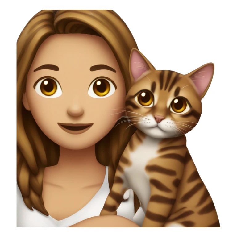 woman long dark brown hair hug bengal cat sticker