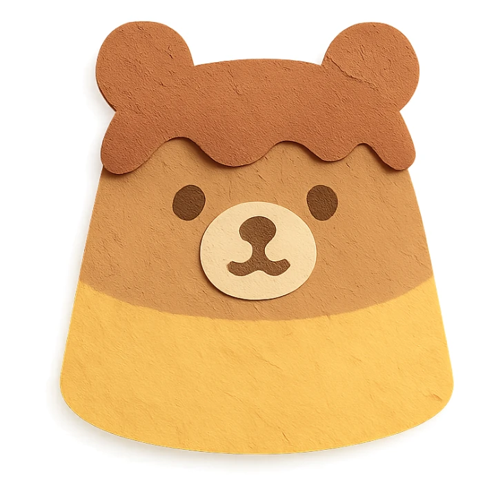cute bear-shaped pudding, paper craft style sticker