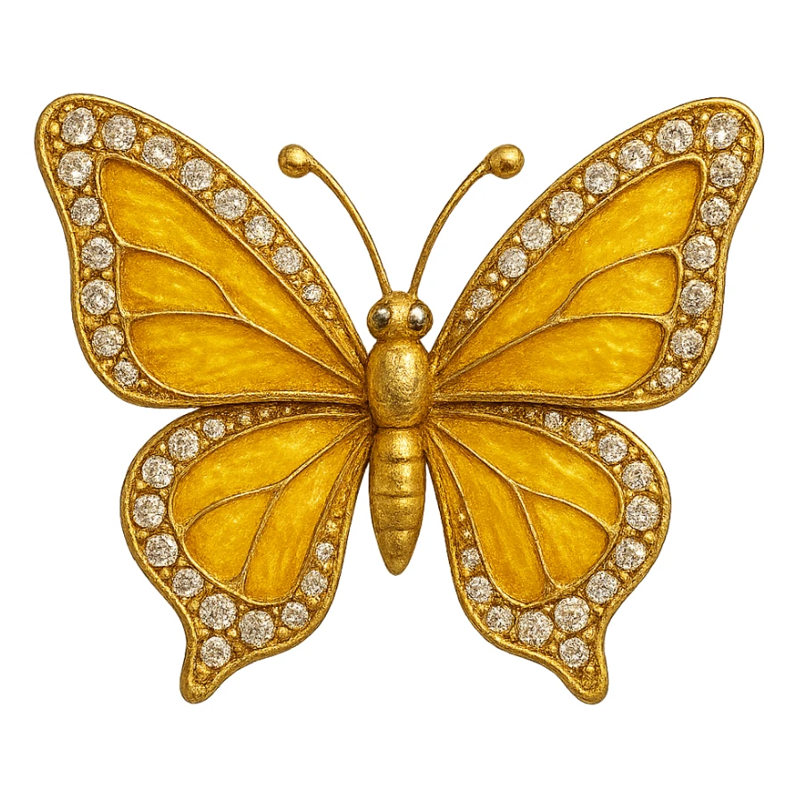 single golden yellow butterfly with deep yellow enamel and sparkling gems sticker