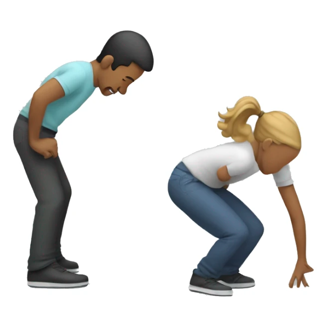 someone is bending down to pick something up and another person is stretching over them sticker