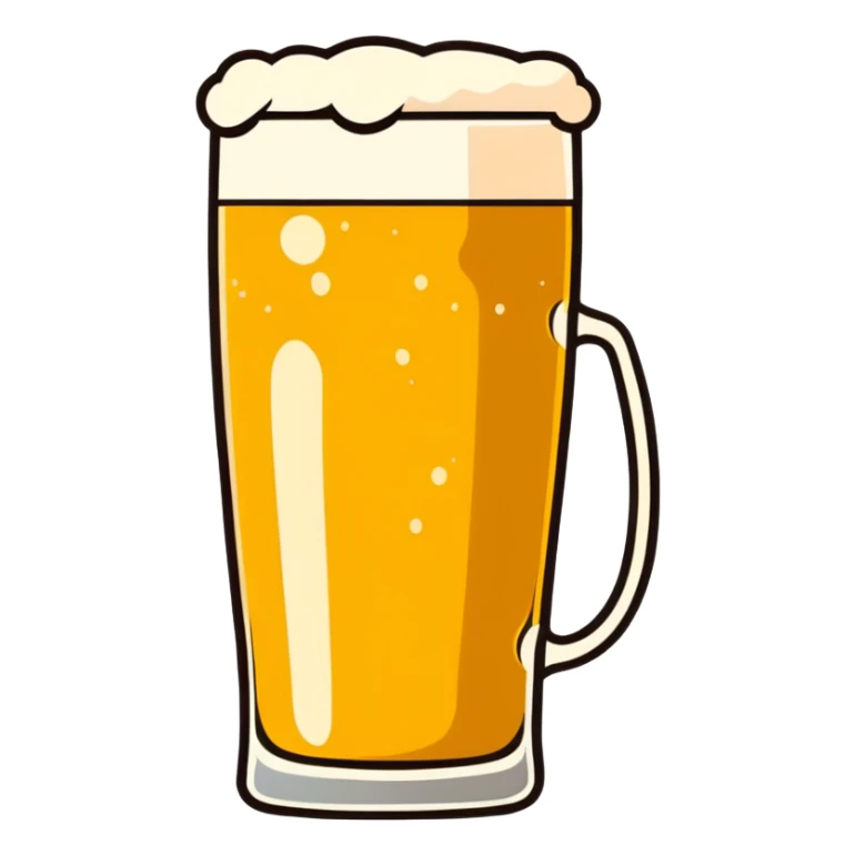 A refreshing glass of cold beer with bubbles and foam sticker