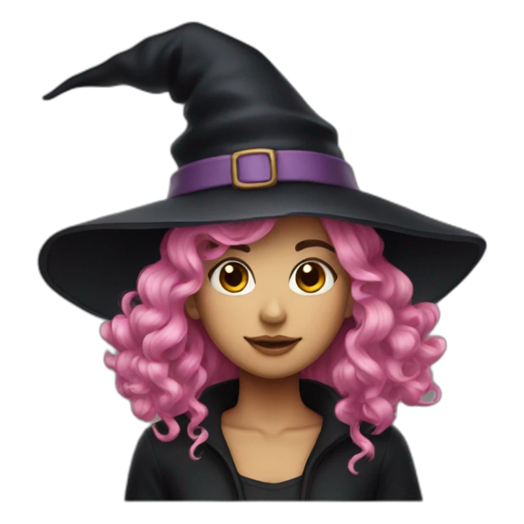 Witch pink hair wear a black hat sticker