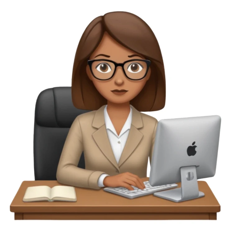 Uma mulher de cabelo castanho que é professora e um pouco brava a trabalhar no computador sticker