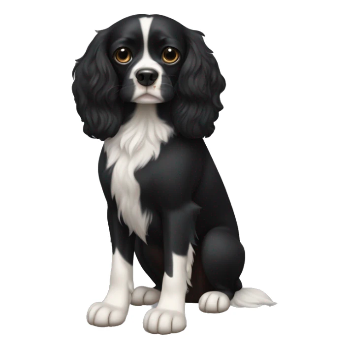 Small completely black king spaniel with black fur on his whole face and white fur on chest sticker