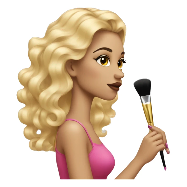 A coquette girl doing her makeup blonde wavy hair sticker