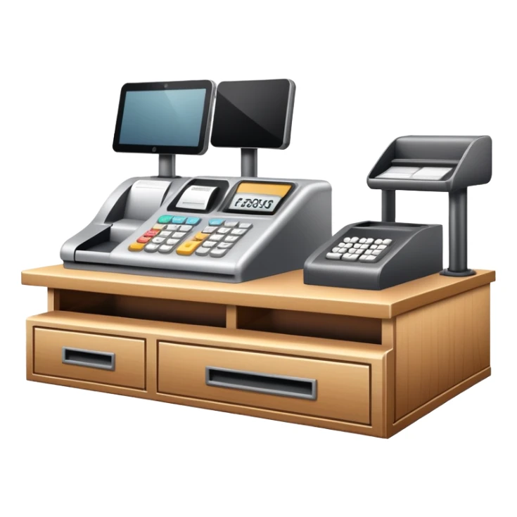 retail store checkout counter with cash register sticker
