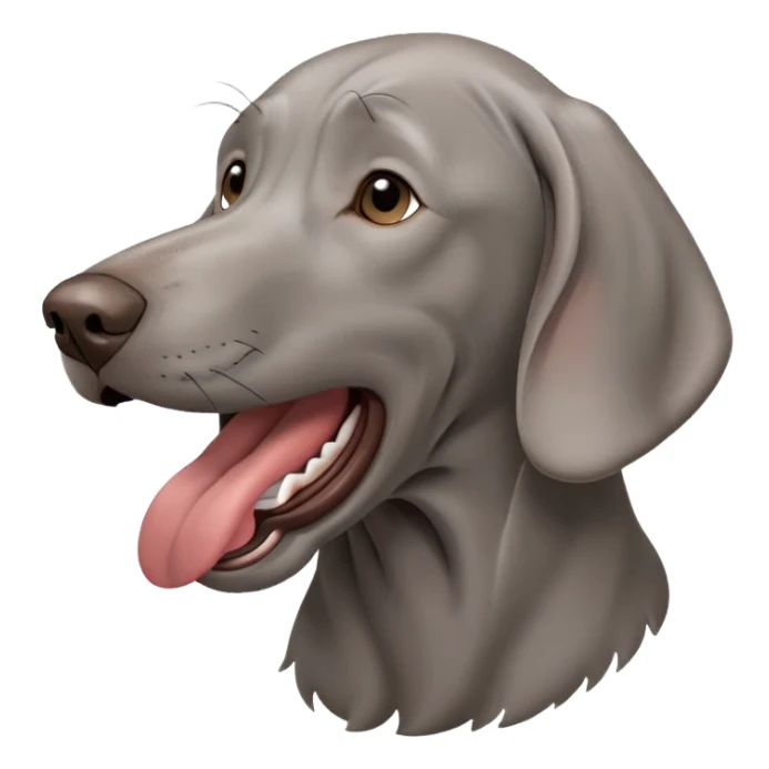 cinematic-cute-yawning-weimaraner-portrait-emoji,-head-tilted-slightly-with-a-dramatic,-wide-open-yawn,-revealing-a-sleek grey fur-with-a-subtle-shimmer,-floppy-ears-slightly-drooping,-round-brown-eyes-barely-open-in-drowsy sticker