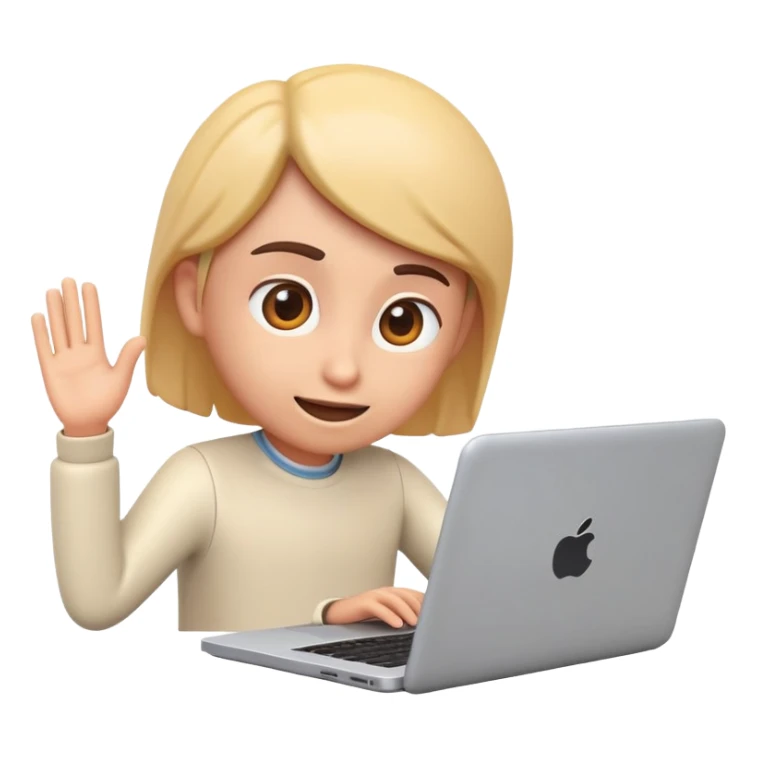 Online course, laptop screen with a person emerging teaching something. Lesson, video course, semi 3D emoji style sticker