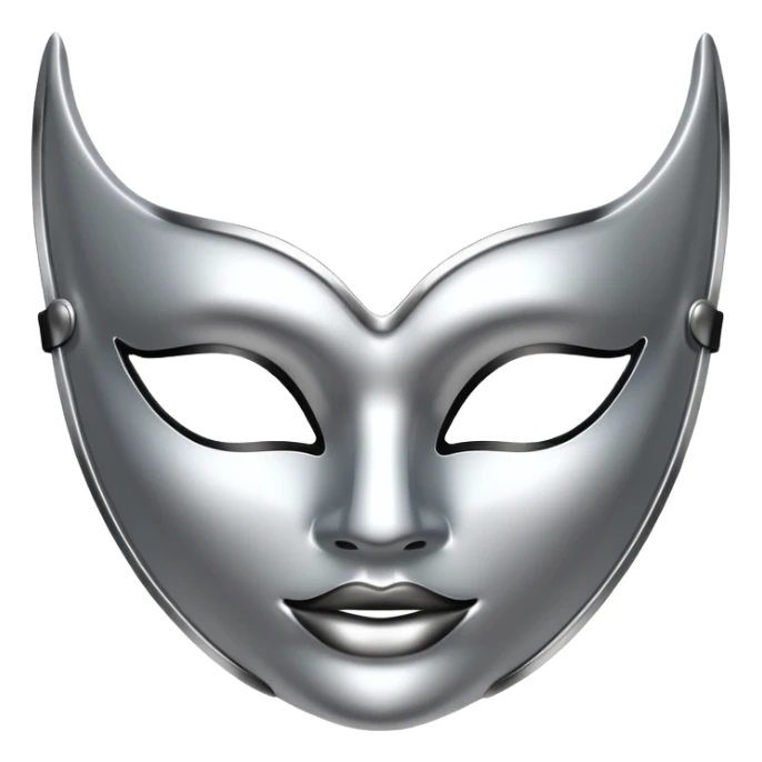 A sleek masquerade mask emoji made of polished silver chrome, smooth sensual curves, reflective metallic surface, mysterious sexy luxury vibe, minimal iOS emoji style, centered, clean white background sticker