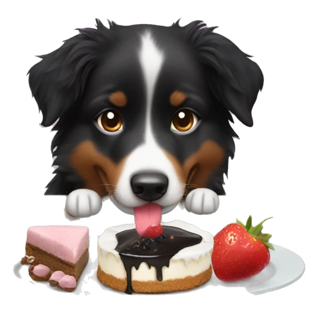 Small black australian shepherd dog eating dessert  sticker
