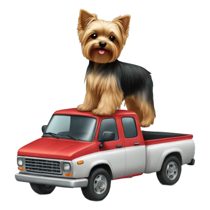 A Yorkie on top of a truck sticker