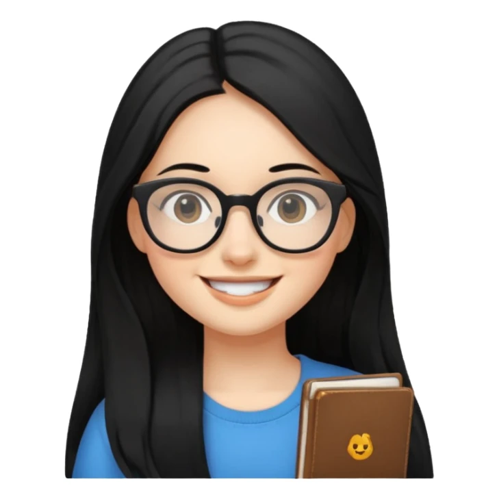 black long hair girl, wearing glasses sticker