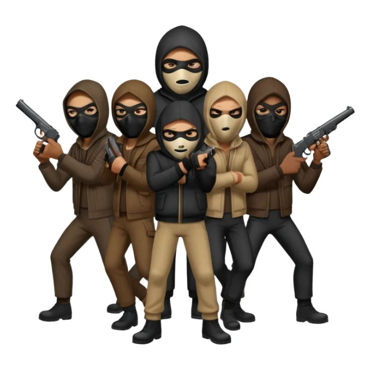 Hoodlums with robber masks and guns sticker