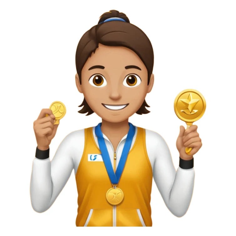 crea un emoji estilo whatsapp o emoji de iphone, de un corredor con cara casada pero feliz por su medalla sticker