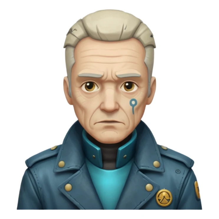 Cyberpunk sea captain man, old, semi-sad expression sticker