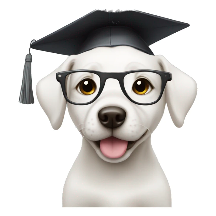 White puppy wearing glasses and graduation cap sticker