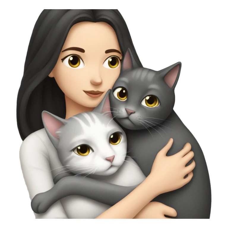 White Girl dark hair cuddling with grey cat sticker