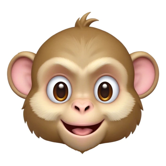 Cinematic Adorably Mischievous Macaque Portrait Emoji, Head tilted in a playful wink with an exaggerated, cheeky grin and a slightly raised eyebrow, featuring a compact, nimble build with fluffy fur and round, twinkling eyes brimming with mischief, Simplified yet irresistibly endearing features, highly detailed, glowing with a bright, joyful radiance, high shine, lively and quirky, stylized with an air of whimsical primate fun, soft glowing outline, capturing the essence of a mischievous macaque that seems ready to pull a playful face and scamper into your heart! sticker
